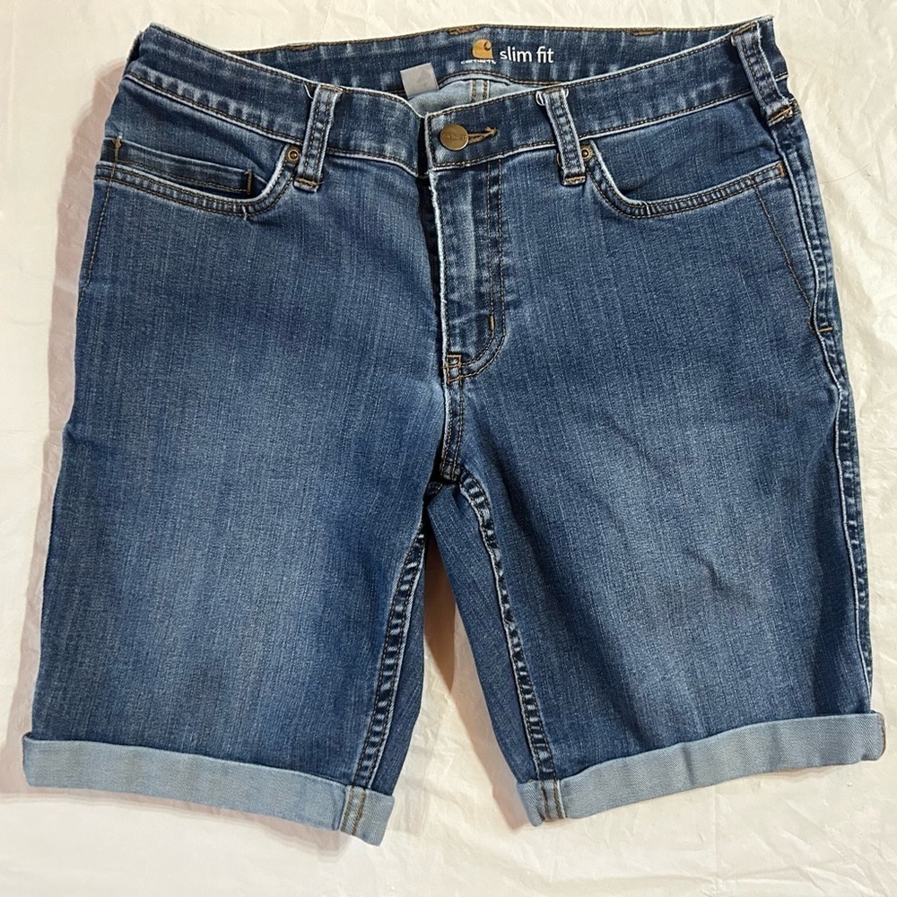 Carhartt Women's Denim Shorts Size 10 Slim Fit Leg Rolled Cuff